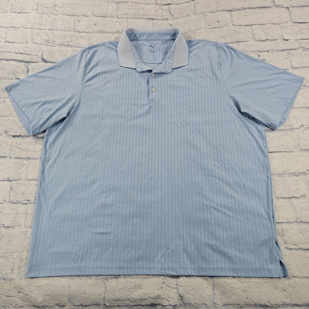 Puma Polo Shirt MENS 3XL Light Blue Striped Short Sleeve Golf Performance 832200